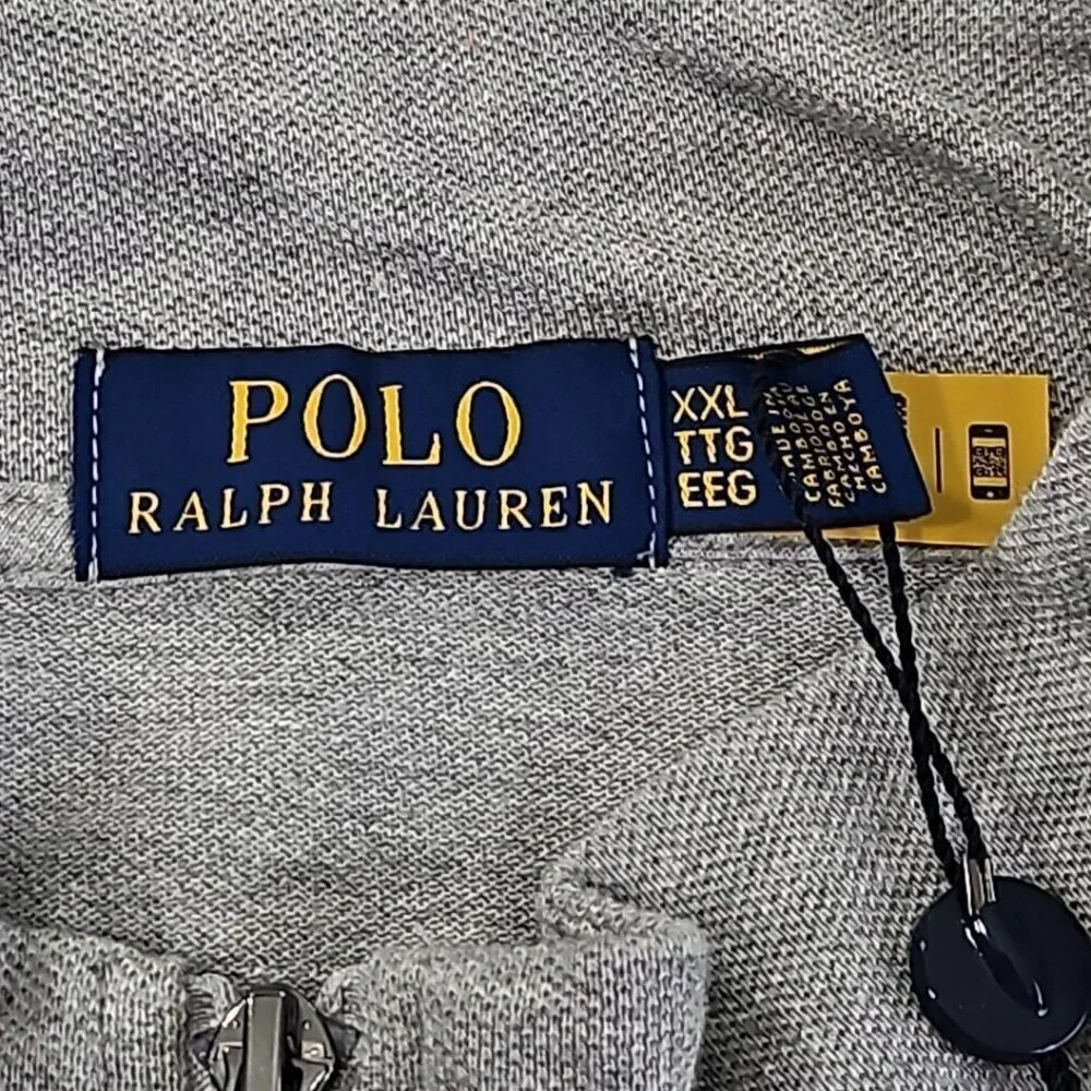 Polo Ralph Lauren‎ Men Big & Tall Pullover Grey XXL 1/4 Zip Double Knit Pony NWT